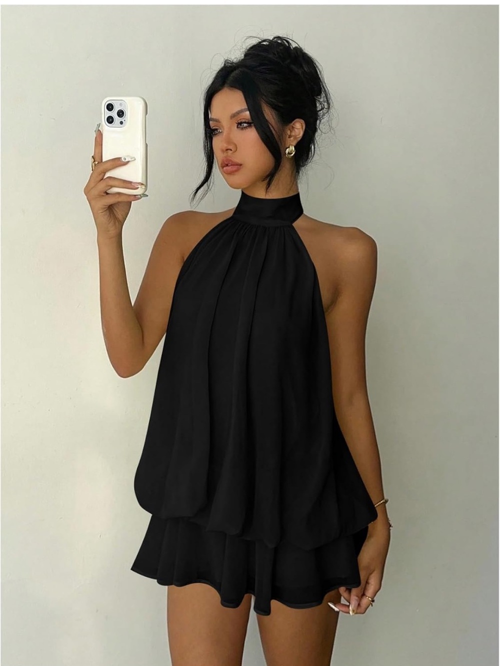 Verdusa Black Halter Romper with Blouson Bodice - Picture 2 of 10